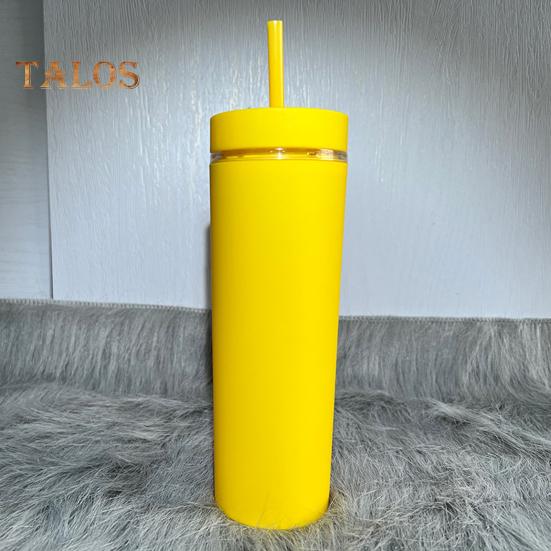 500ml Skinny Tumbler with Lid And Straw Double Wall Sippy Cup BPA-Free Tumblers Insulated Travel Mug for Iced Coffee Reusable Party