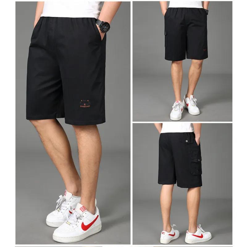 Men'S Plus Size Casual Shorts Summer Pure Cotton Cargo Shorts Multi-Pocket Loose Breathable Knee-Length Beach Shorts