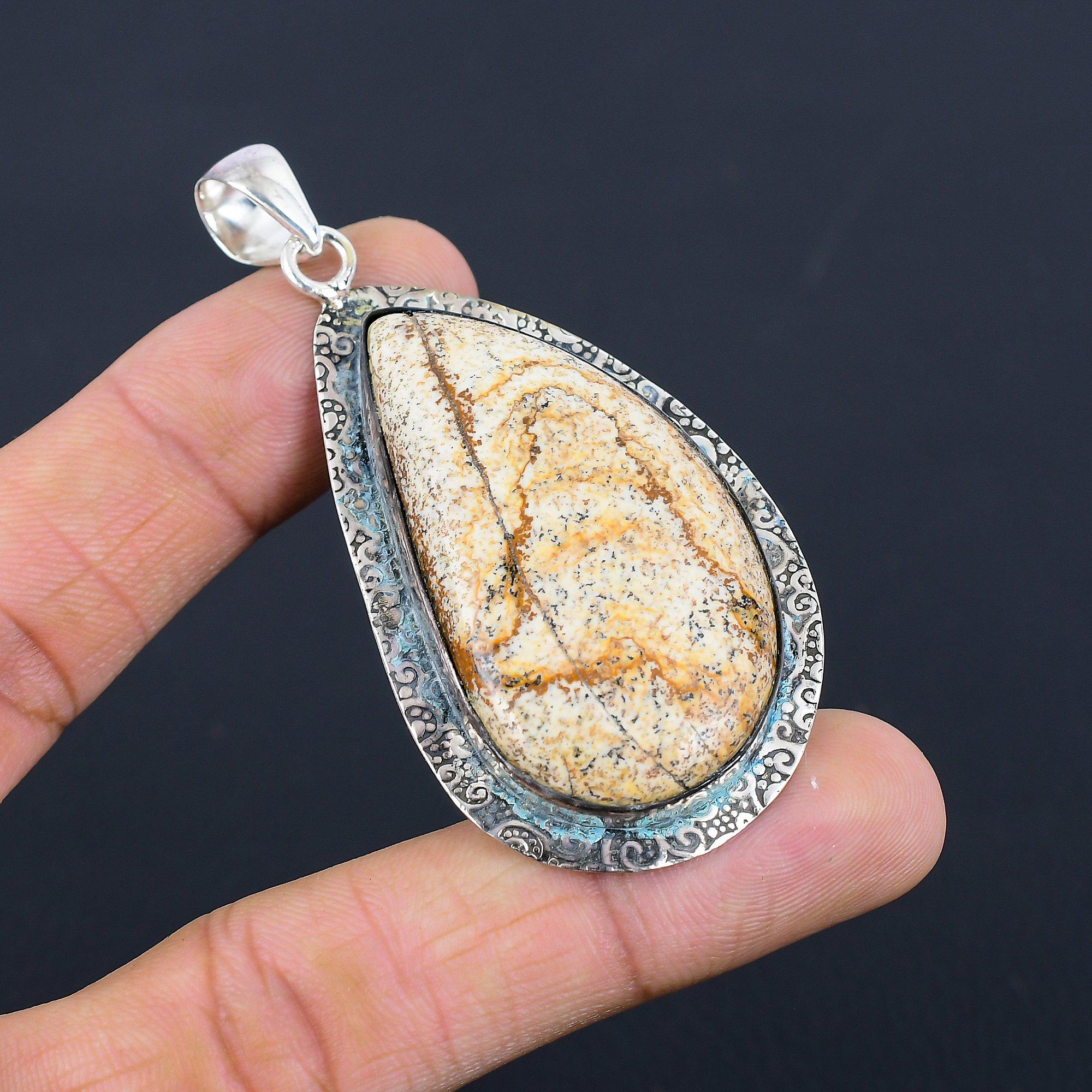 Natural Picture Jasper Gemstone Jewelry 925 Sterling Silver Pendant For Women