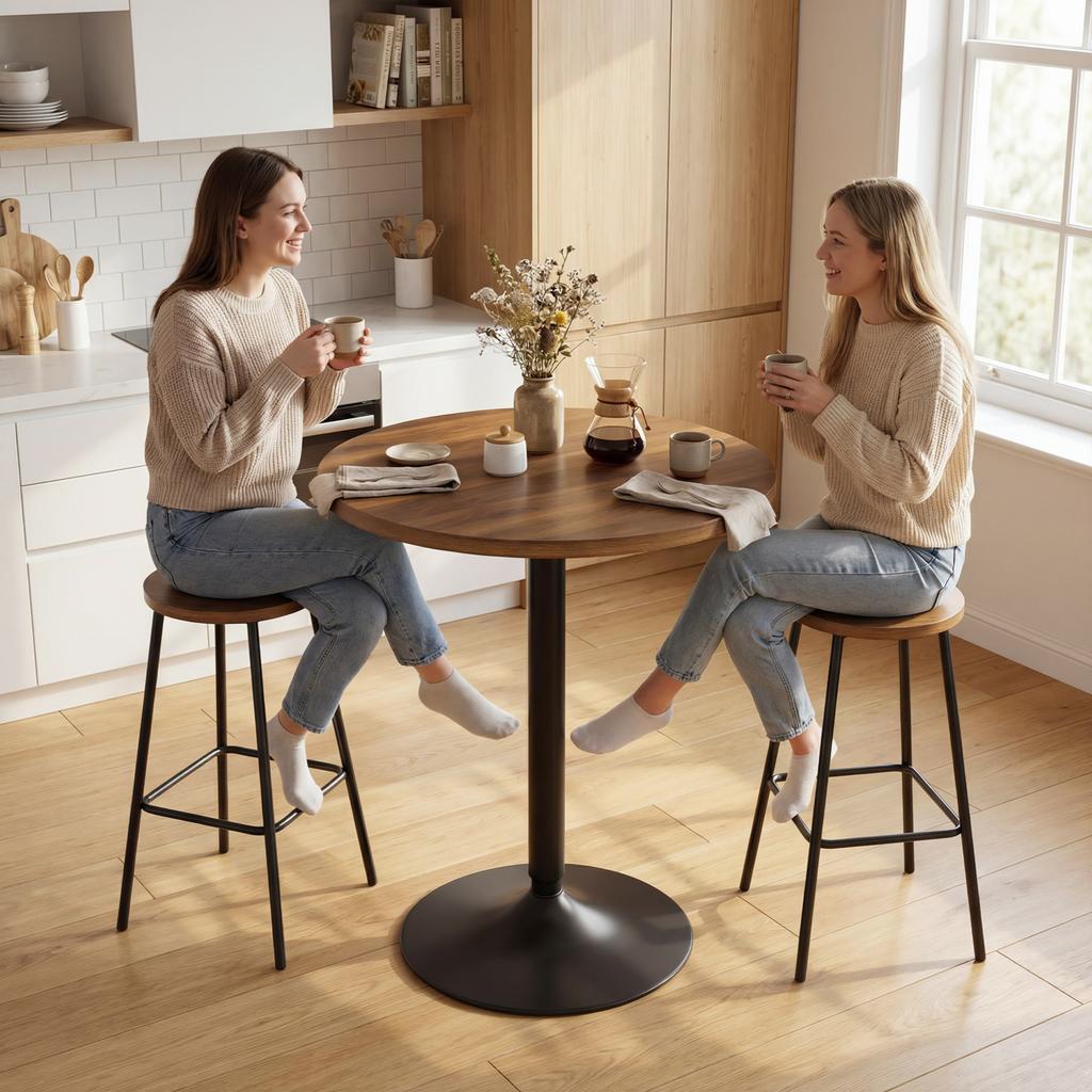 Round Bar Table 60 Cm, High Kitchen Standing Table with Non-slip Pads, for Kitchen, Living Room, Walnut
