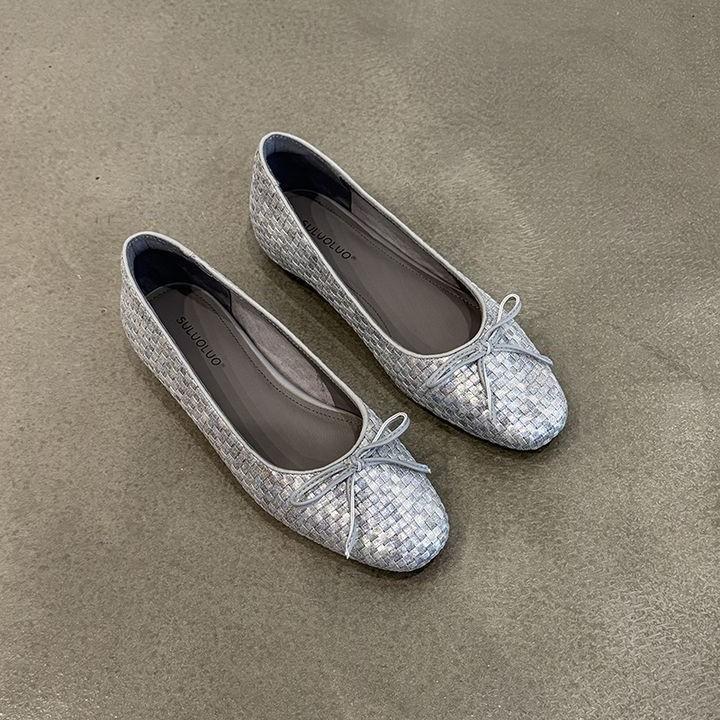 2025 New Niche Square Head Bow Shallow Mouth Single Shoes Women's Summer Flat Shoes Women's Soft Sole Comfortable Super Foreign Korean