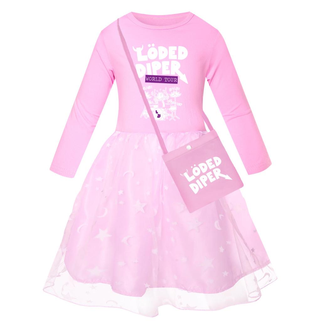 5527 Kid Girls Loded Diper Print Mesh Rainbow Colorful Dress 110cm