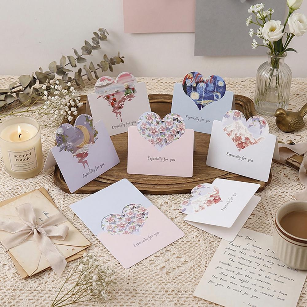 5 pieces of oil painting, three-dimensional love, creative gift cards, artistic and envelope hand drawn greeting cards