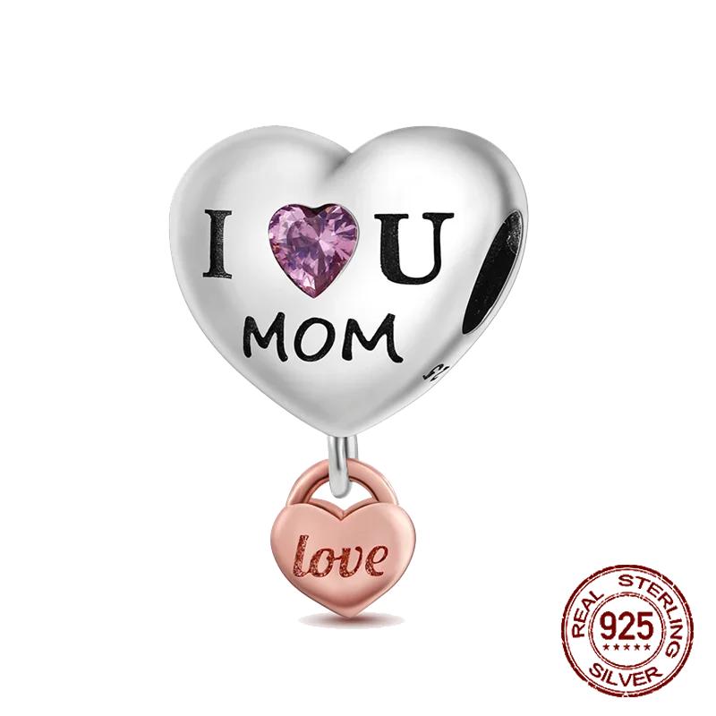 Copper Love Mom Family Daisy Pendant Charms Beads Fit Original Bracelets Fine Diy Jewelry For Women Gift