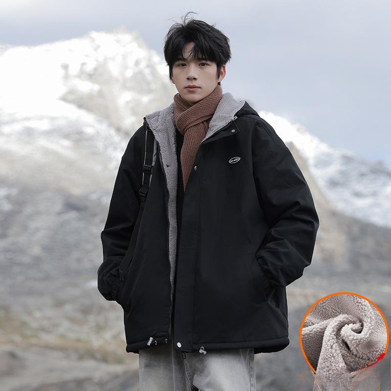 Veste deux pièces Homme Automne et Hiver Nouveau Style Peluche Peluche Épaissie Ample Uniforme de Baseball Vêtement de Travail