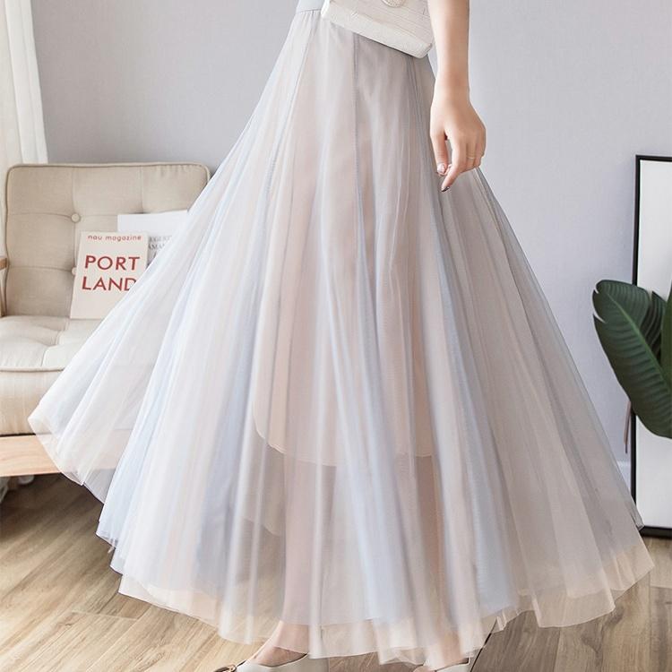 

Qooth Pink Tulle A Line Skirt Mid Length Elegant Full Skirt Simple Casual Skirt for Summer QT2583 M