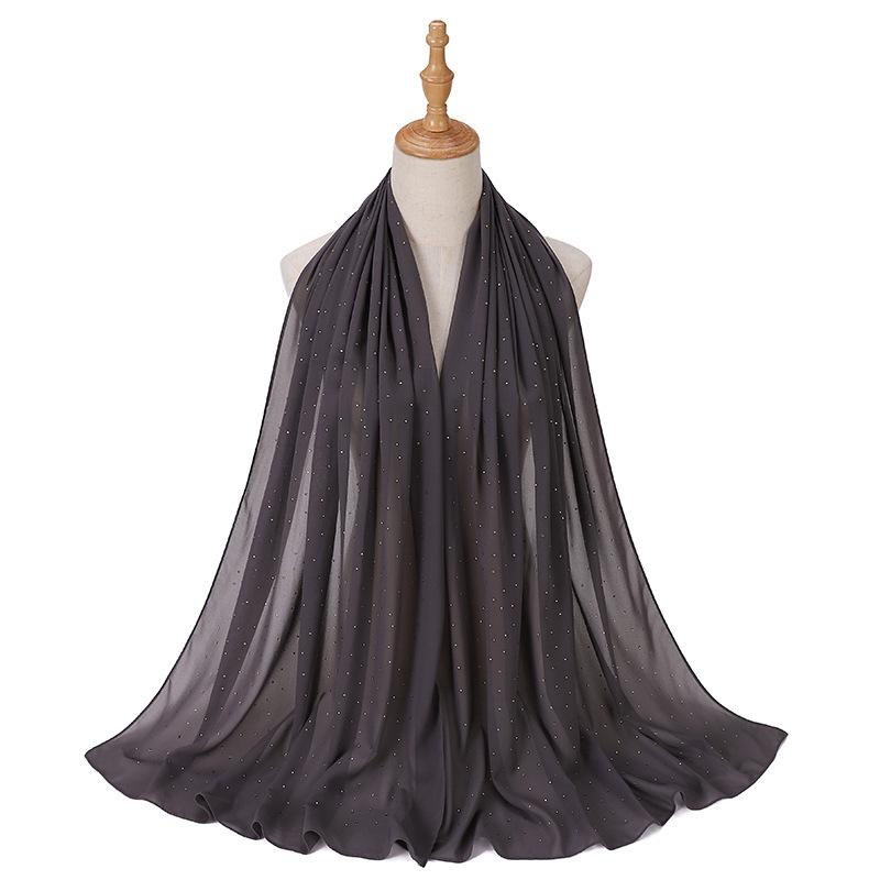 New Malaysia-Indonesia Pearl Chiffon Gypsy Hot Diamond Headscarf, Spring and Summer Long Ladies Hijab Scarf