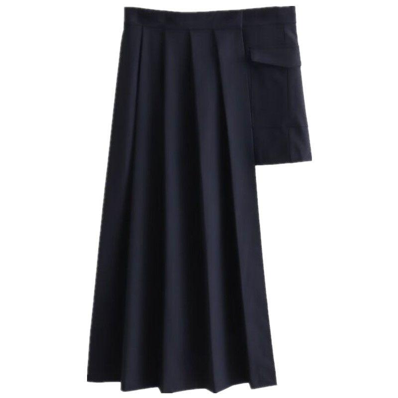 

Модный стиль 2023 Осень Новая женская одежда Стройнящая Универсальная Асимметричная Юбка миди с завышенной талией и широкими складками 4432505 422 Deep sea blue S