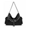 Vintage Chain Detail Moto Shoulder Bag Women Large Capacity Crossbody Soft PU Leather Streetwear Style