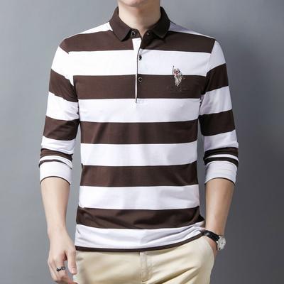 Herren Herbst Neu Langarm T-Shirt Herren Casual Koreanische Version Trendy Revers Gestreiftes Business Poloshirt Top