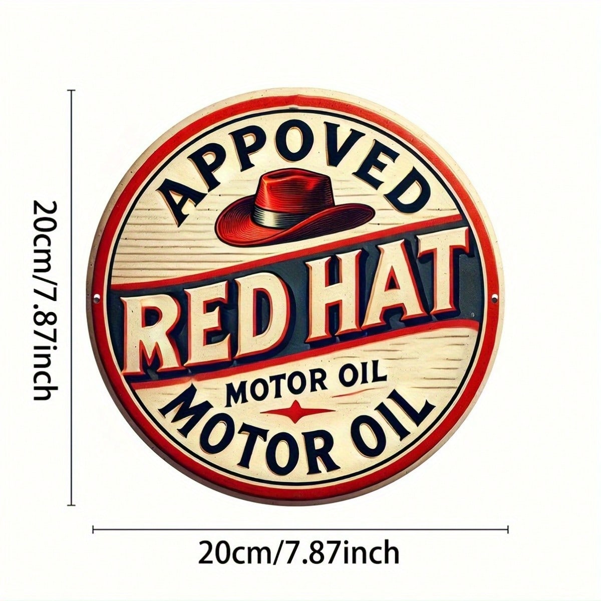 

Vintage Metal Tin Sign Red Hat Motor Oil Round 8x8 Inch Wall Art Retro Bar Garage Decor різнокольоровий