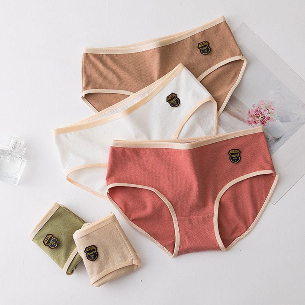 6PCS Mid Waist Simple Panties Breathable Large Size Briefs Trendy Underwear Women Intimates