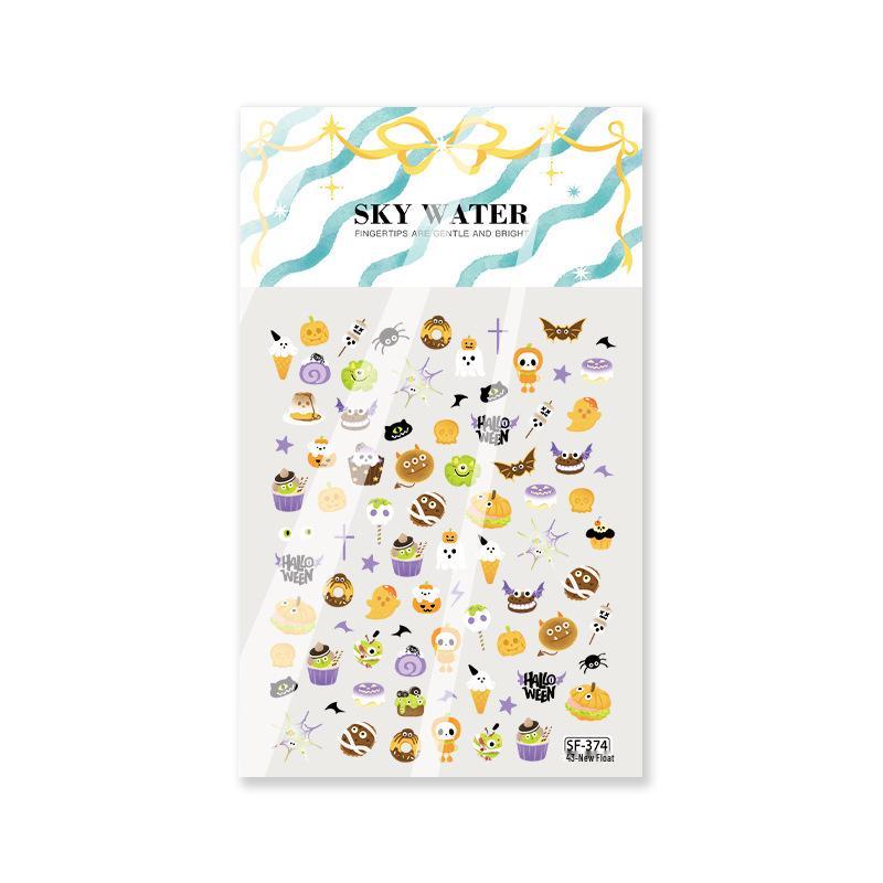 Halloween Pumpkin & Skull Nail Stickers – Funny Cartoon Gingerbread Man Embossed DIY Set