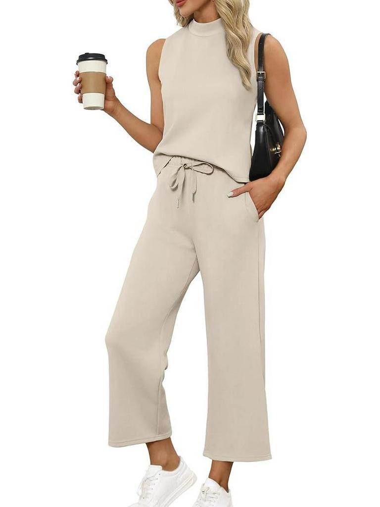 2025 Sommer Mode Einfarbig Ärmelloses Top und Weitbein-Hosen Set