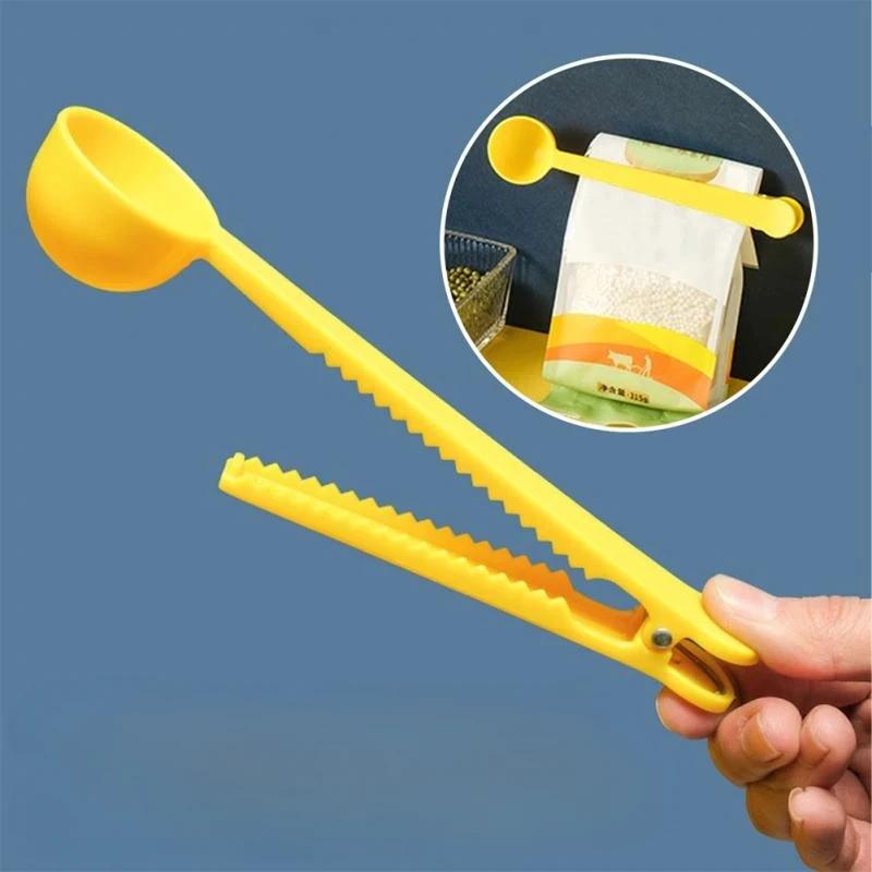 1PC 2-In-1 Coffee Spoon with Clamp Plastic Coffee Spoon Sealing Clip, Creative Multifunction Measuring Scoop For Kitchen