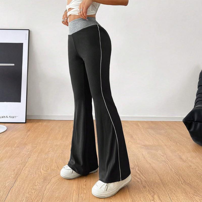 Womens Stretchy Wide Leg Trousers With Elastic Waistband Color Block Design 2026 Office Casual Wear