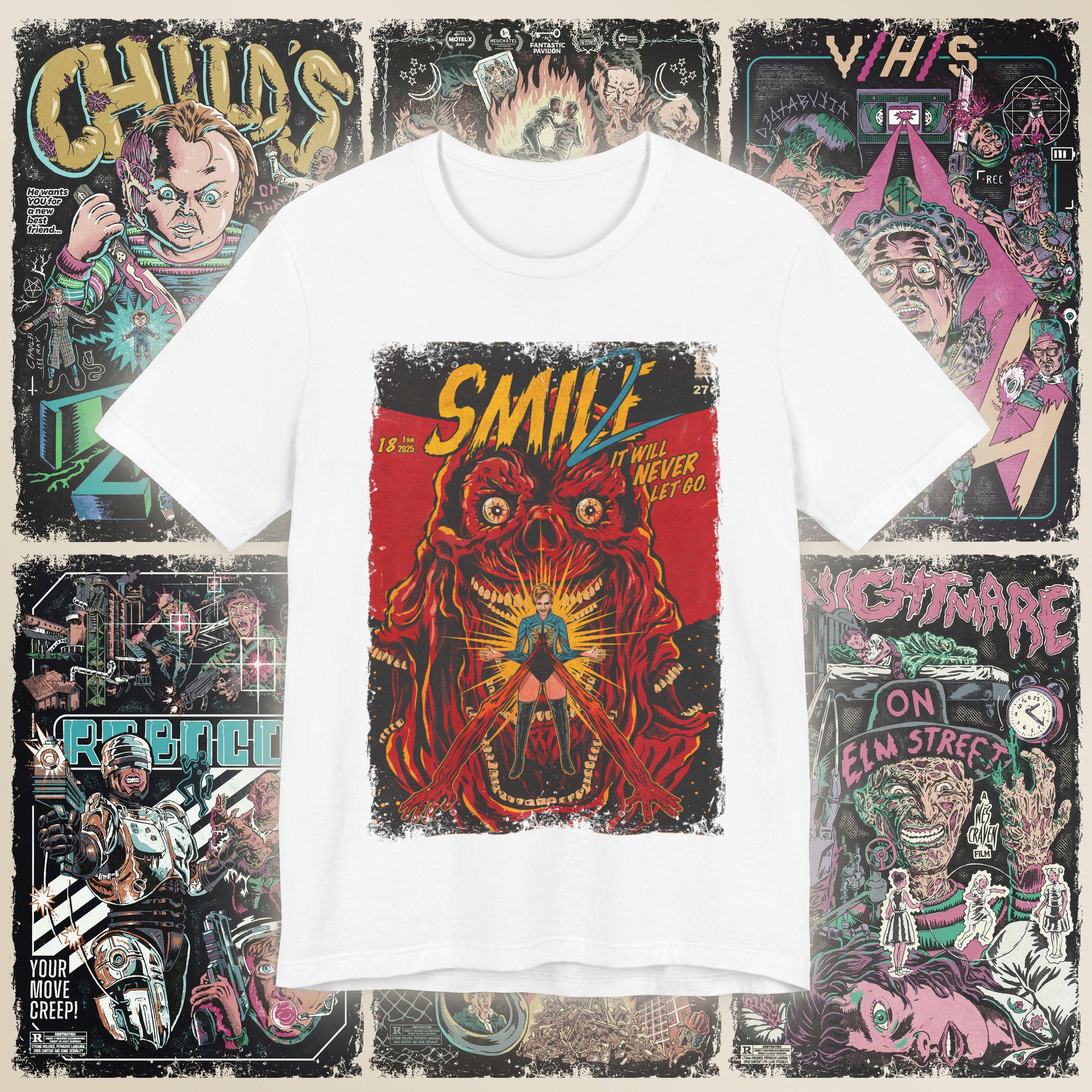 

Aesthetic Smile 2 Tshirt Retro Horror Movie Pattern Tshirt with Printed Patterns A Gift for Horror Movie Fans S
