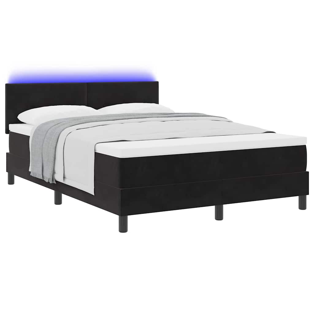 LED Box Spring Bed with Mattress Black 140 x 200 cm Velvet
