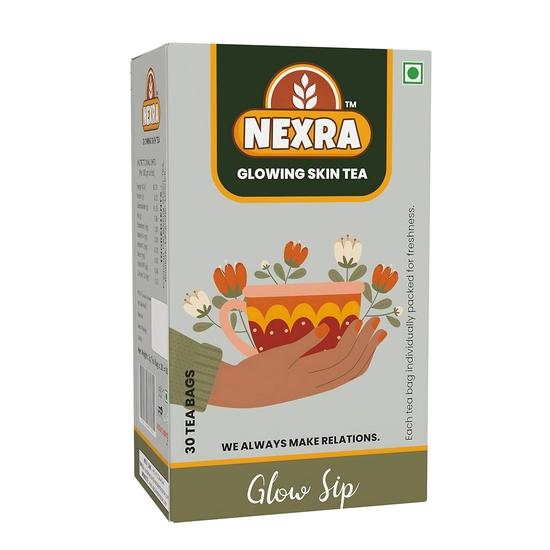 Nexra Glowing Skin Tea 30 Bags | Green Tea, Rooibos, Lavender & Licorice Herbal Blend for Radiant Healthy Skin | Natural Skin Detox & Glow 60g 60GM