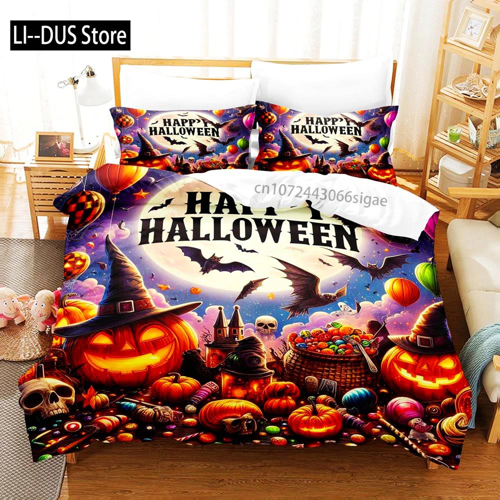

Comforter Happy Halloween Bedding Set 3D Digital Printing 2-3 Piece Set (No Core) Suitable For Bedroom Halloween Decor Comforter (quilt)-EU Single(135*200cm)3pcs