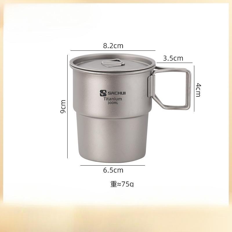 1pc Tiartsian Pure Titanium 300ml Coffee Cup Outdoor Camping Ultralight Portable Folding Handle Tea Water Mug Tableware 300ml