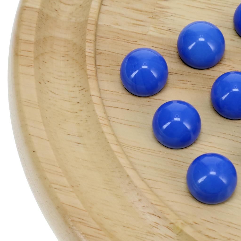 We Games Solid Wooden Solitaire with Blue Glass Marbles