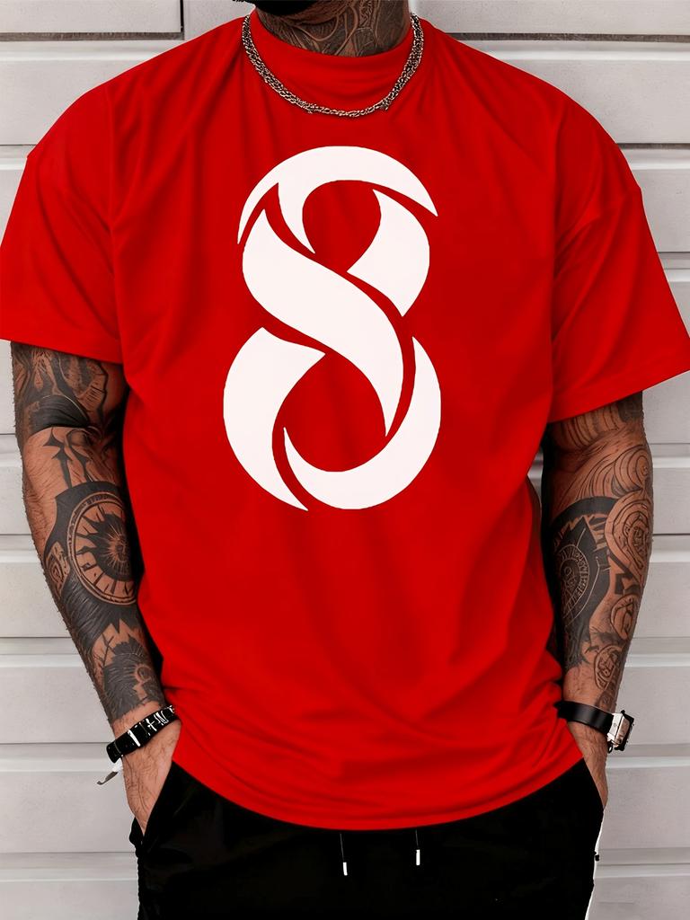 Stylish Twisted Number Eight Minimalist Front Graphic Print Unisexs Crew Neck Short Sleeve Tee Casual Daily Soft Basic Wear Top