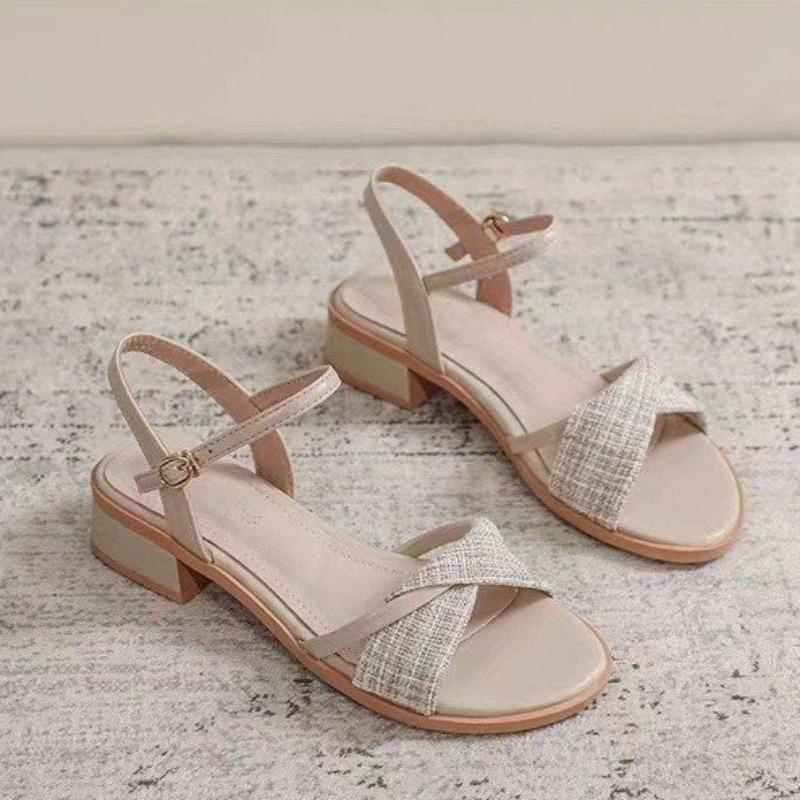 Fashion Fashion Retro Roman Sandals Womens 2025 Summer New Mid-Heel One-Word Buckle Womens Sandals Lady Style High Heels Women