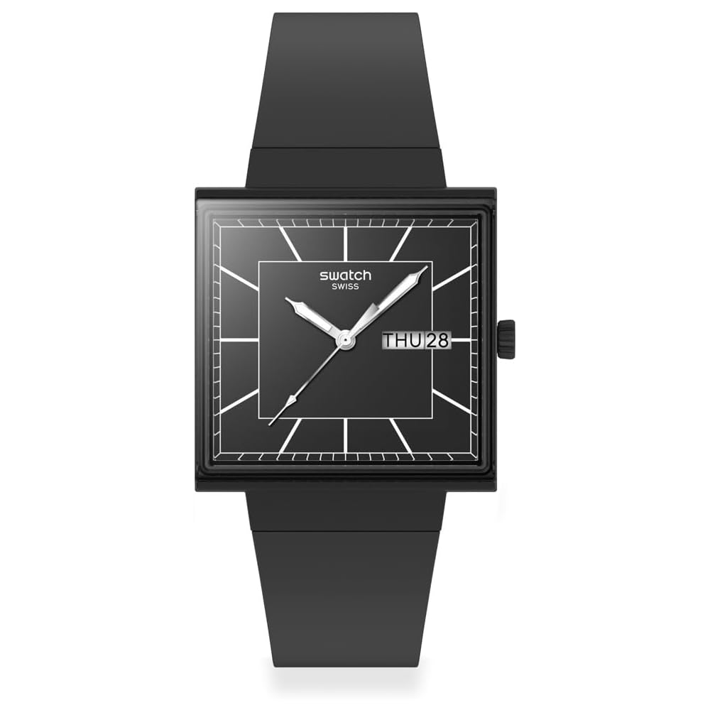 Swatch WHAT IF Blackagain Square Bioceramic Watch SO34B701