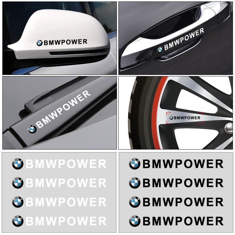 4Pcs Car Door Handle Stickers Tire Rear View Mirror Decals For BMW F30 F10 E90 F20 E46 E60 E70 E39 E36 E87 E28 X3 X4 X7 E92 E91
