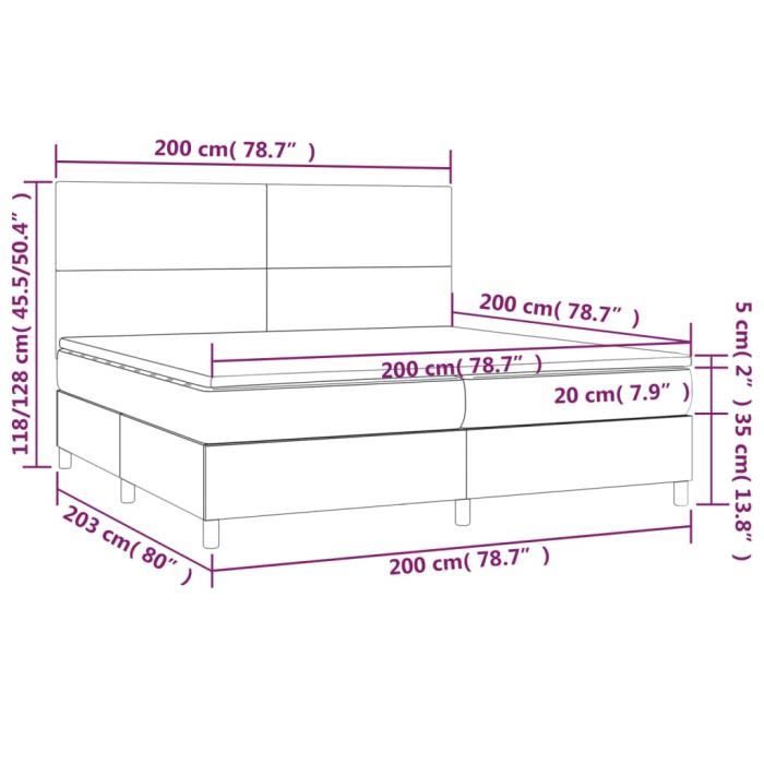 3141645 vidaXL Lit à sommier tapissier avec matelas Taupe 200x200 cm Tissu