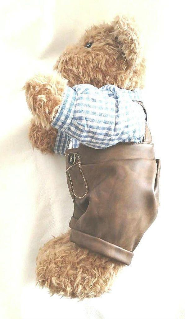 [USED] Teddy bear in Oktoberfest costume: gingham shirt and overalls
