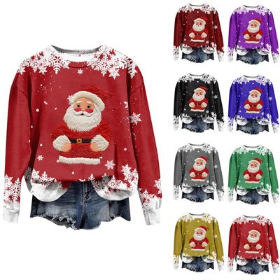 Women's Fashion Christmas Printed Long Sleeve Loose Round Neck Sweatshirt Top