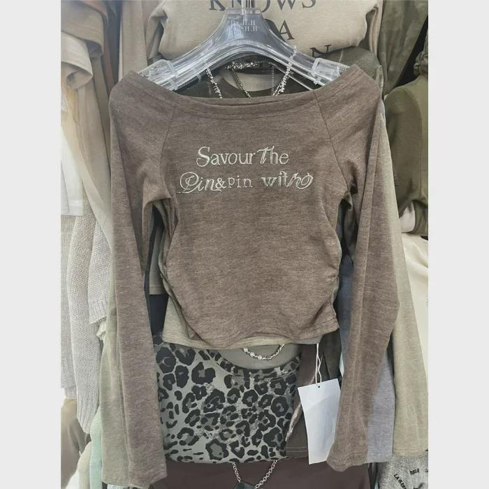 

Топ American Hottie с длинным рукавом и одним плечом - уникальная сексуальная женская рубашка на осень/зиму 2XL кофейный