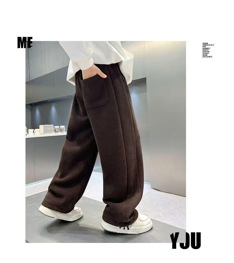 Trendy Boys' Corduroy Fleece-Lined Wide-Leg Pants for Autumn and Winter