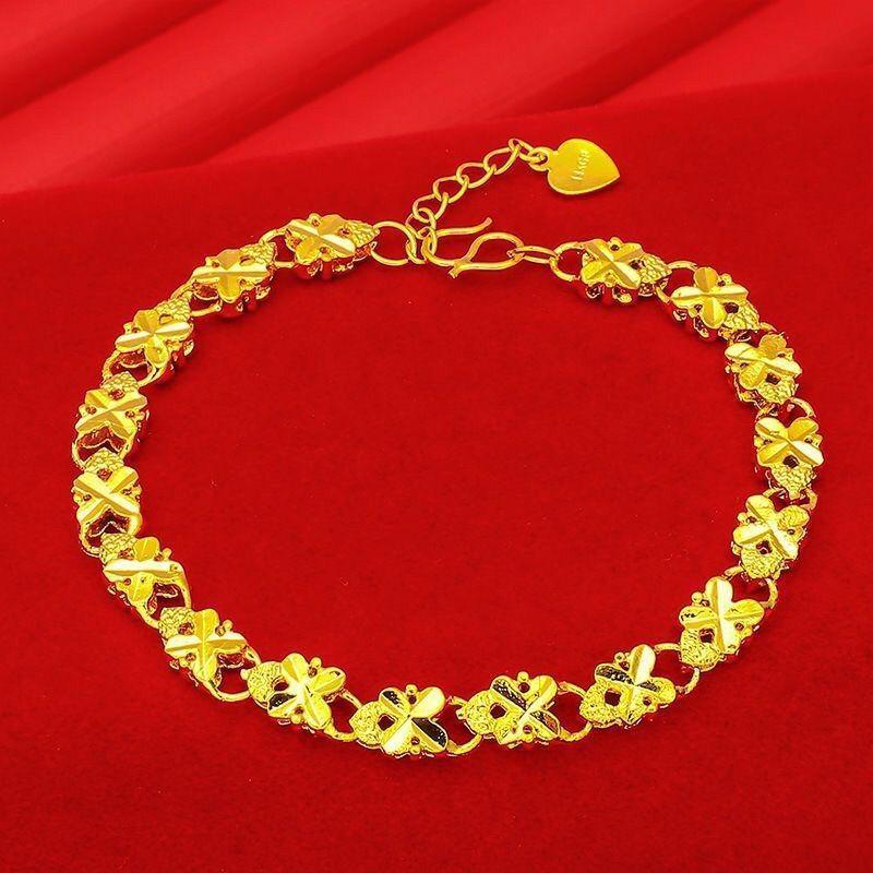 Sand Gold Women's Heart & Four-Leaf Clover Bracelet - Versatile Fashion Accessory