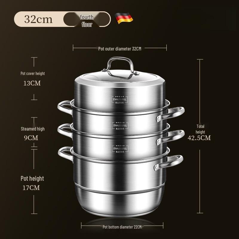 Lilang 316 Large Capacity 4-Tier Stainless Steel Steamer