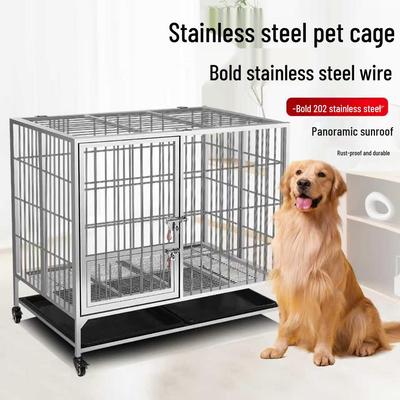 Stainless Steel Dog Cage with Toilet, for Small To Large Breeds, Full Square Tube Design, Suitable for Golden Retrievers.