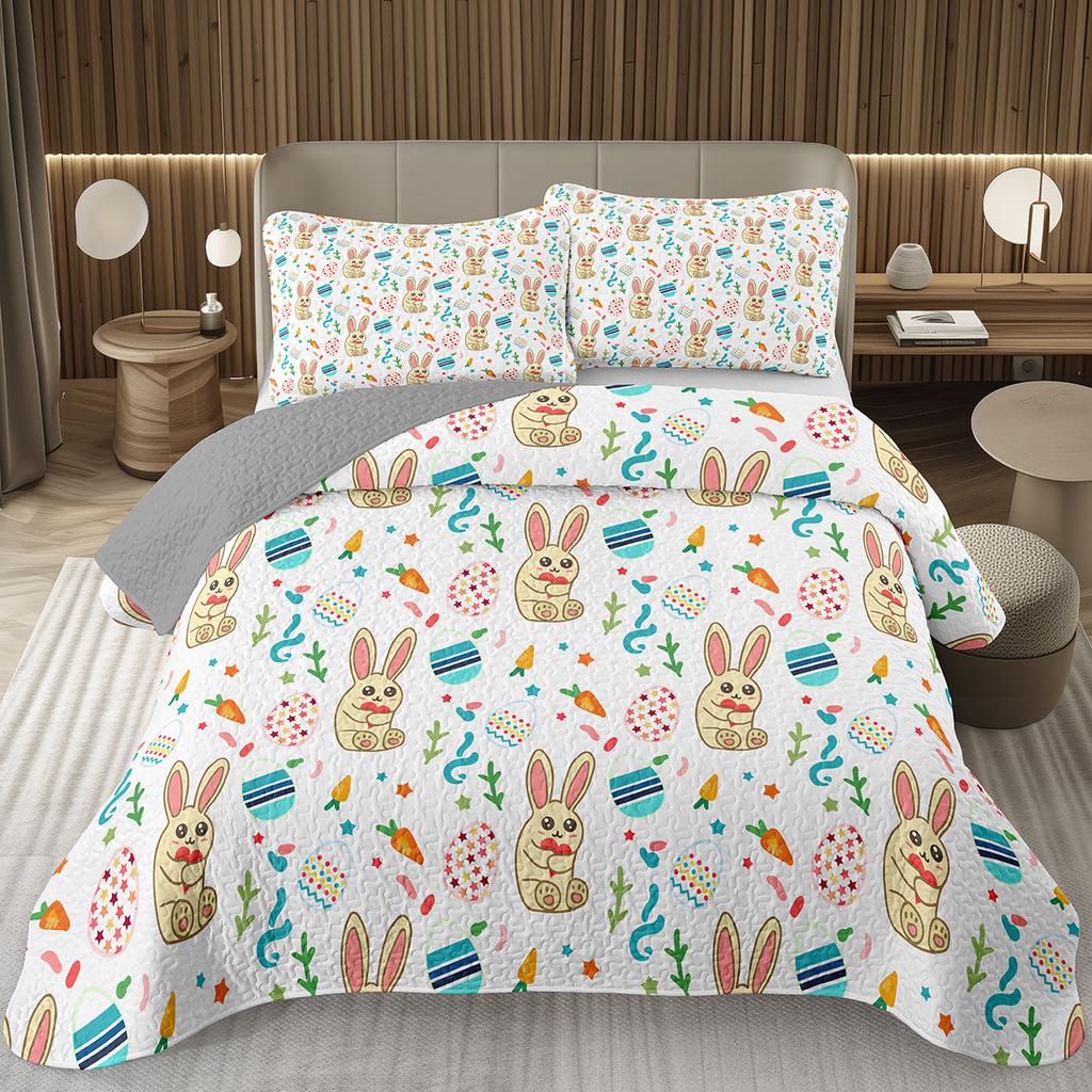 Cartoon Rabbit Bedspread Queen/Twin Lightweight Rustic Farmhouse Coverlet Easter Bunny Quilted Bedding Set 2/3 Pieces Quilt Set