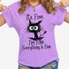 Women Clothes Cat It's Fine I'm Fine Everything Is Fine Print T-shirts Summer Casual Loose  Personalized T-shirts