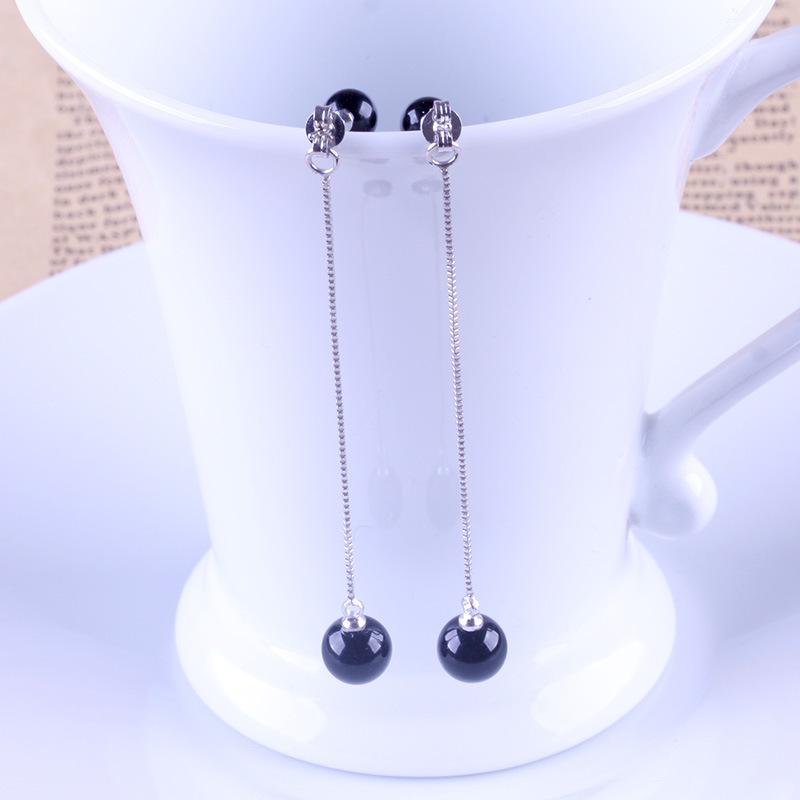 

Серьги с черным агатом, длинные, Muse Fan, темперамент, белая медь, посеребренные, персонализированные минималистские серьги