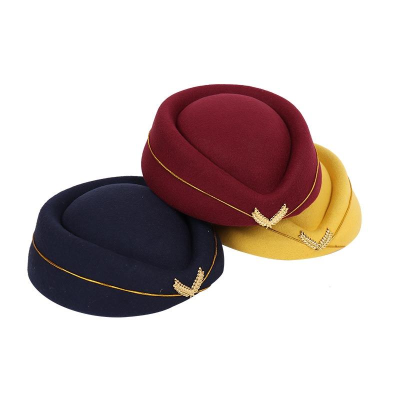 Woolen Bere Stewardess Hat High Speed Rail Stewardess Hat Hotel Front Desk Attendant Uniform Hat