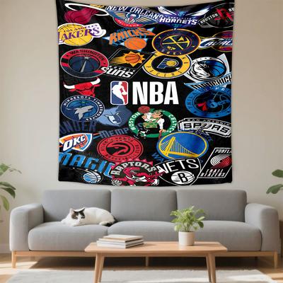 NBA Teams Logo Collage Design Patterned Tapestry Decorative Wall Hanging, Home Bedroom Living Room Decor