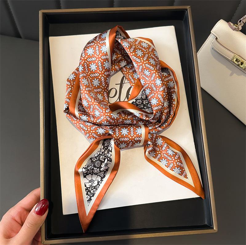 Multifunctional Color Matching Double-Layer Scarf Decorative Silk Scarf Commuting Spring And Summer Diagonal Hair Scarf Versatile Thin Narrow Streamer