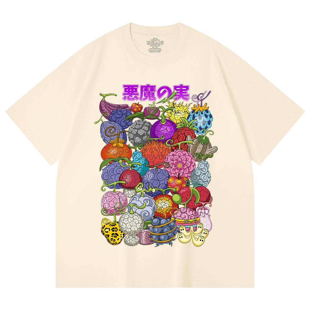 230 г/м² 100% хлопок Цельный V52 Принт Дьявольских Фруктов Унисекс Тяжелая Хлопковая Футболка XS абрикосовый