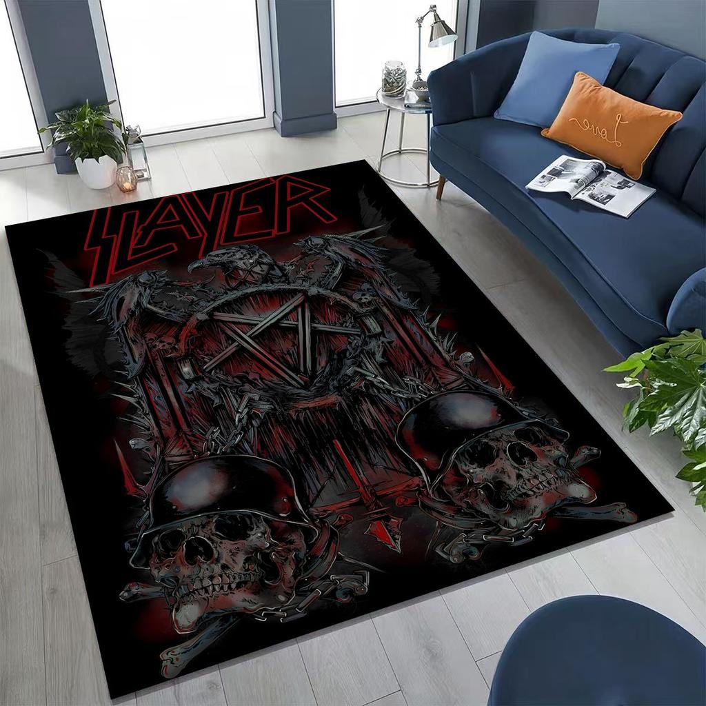 Slayer Heavy Metal Rock Band Skull Art Carpet Rug for Bedroom Living Room Sofa Home Doormat Decor,Large Non-slip Floor Mat