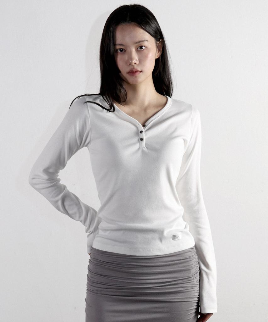 MAGORENSEOUL Lena Henley Neck Long Sleeve White