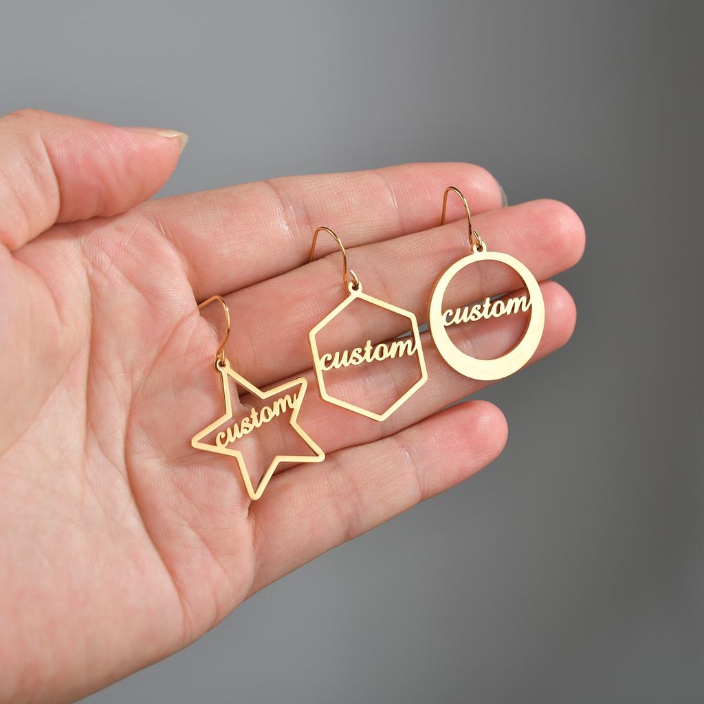 Atoztide Personalized Customized Round Star Name Earring Stainless Steel For Women Girl Fashion Eardrop Birthday Jewelry Gift