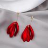 Silver Needle Red Petal Long Tassel Earrings - French High-End Bridal Wedding Studs