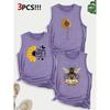 Sunflower and Bee Combination Gift Print Pattern Round Neck3Pack of Sleeveless Vests for Women In Spring, Summer, and Autumn